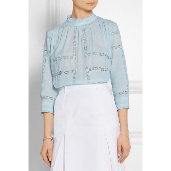 Sea NY Sky Blue Crochet-trimmed Cotton-voile Blouse Size 2 Net-A-Porter - Picture 1 of 7